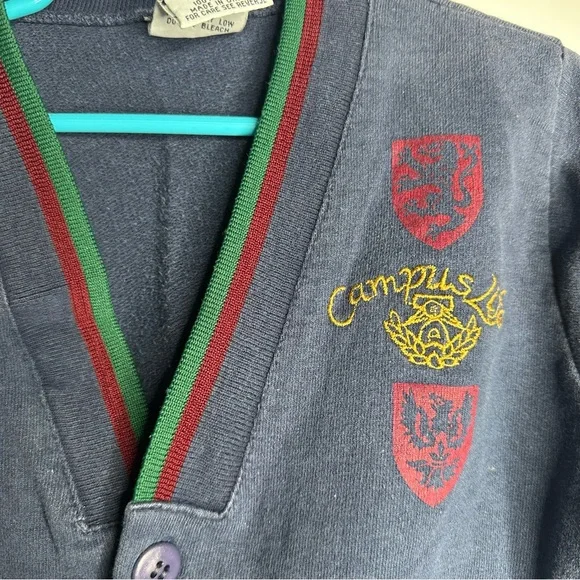 Vintage Tow Away Zone Toddler Cardigan Size 2T Navy Preppy Campus Academia Style - Picture 3 of 5